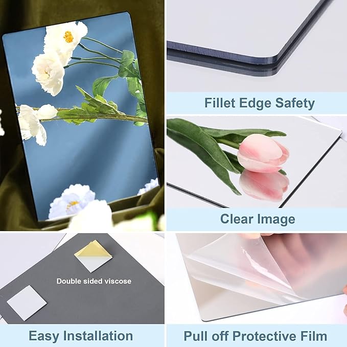 JUNEBRUSHS 4 Pack Self Adhesive Acrylic Mirrors, 12x 16 Inch Mirrors Tiles - Image 3