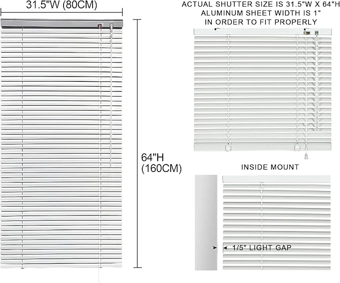 YIIBAII Mini Blinds Suitable for 32" W x 64" H Windows 1" Aluminum Horizontal - Image 6