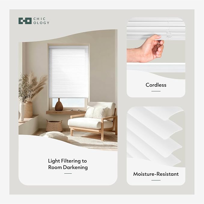 CHICOLOGY Cordless Mini Blinds for Indoor Windows, 32.25" W x 84" H, Light - Image 2