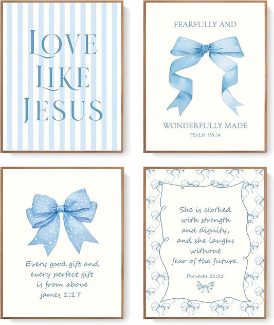 LARTSFRO Coquette Blue Bow Jesus Wall Art Decor Posters, Light Blue Bow by Unknown