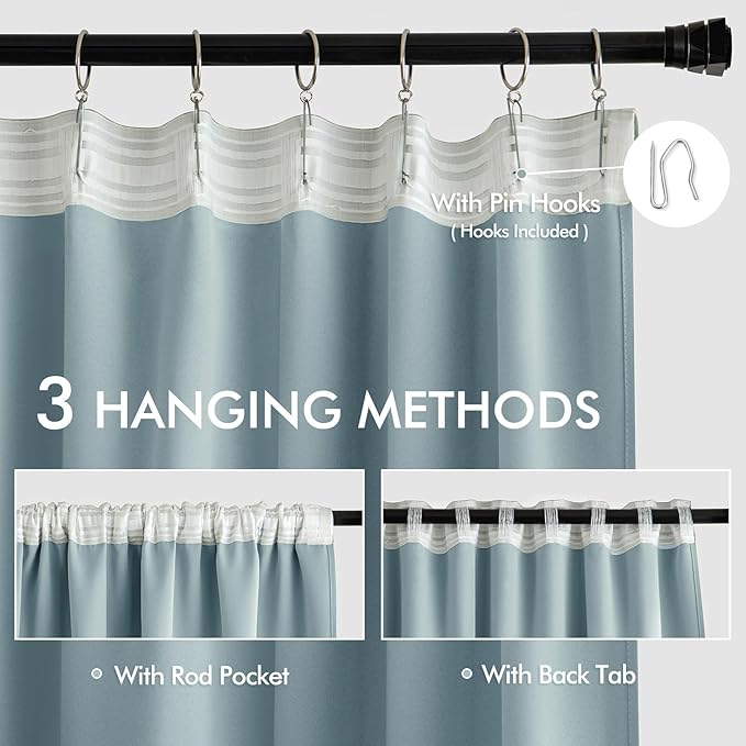 MIULEE Slate Blue Back Tab Blackout Curtains 72 Inches Long 2 Panels Set - Image 3