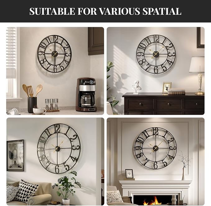 Cuspin Large Wall Clock, 24 Inch Black Clocks - Image 8