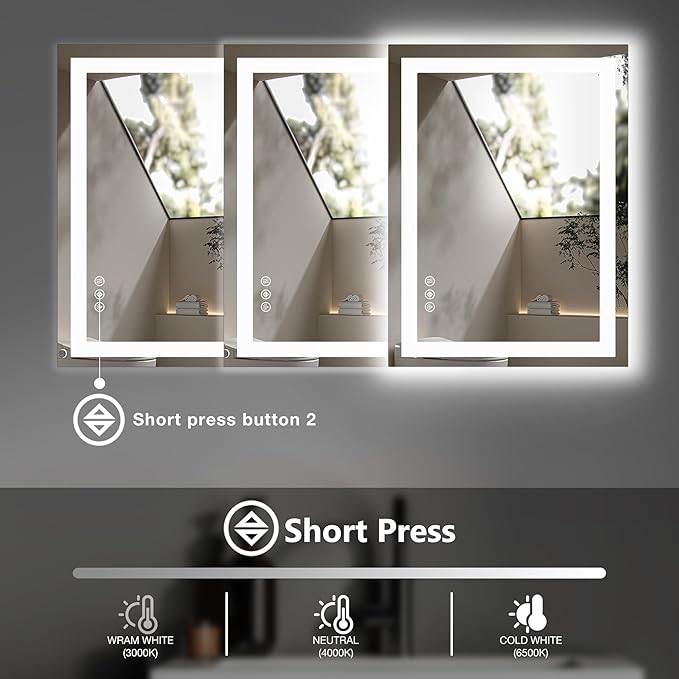 DUMOS 20.1"x28.1" LED Bathroom Mirror, Smart Anti-Fog Bathroom Vanity Mirror - Image 6