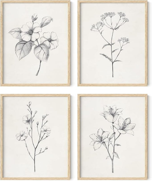 HAUS AND HUES Grey Floral Wall Art by HausandHuesArtPrints