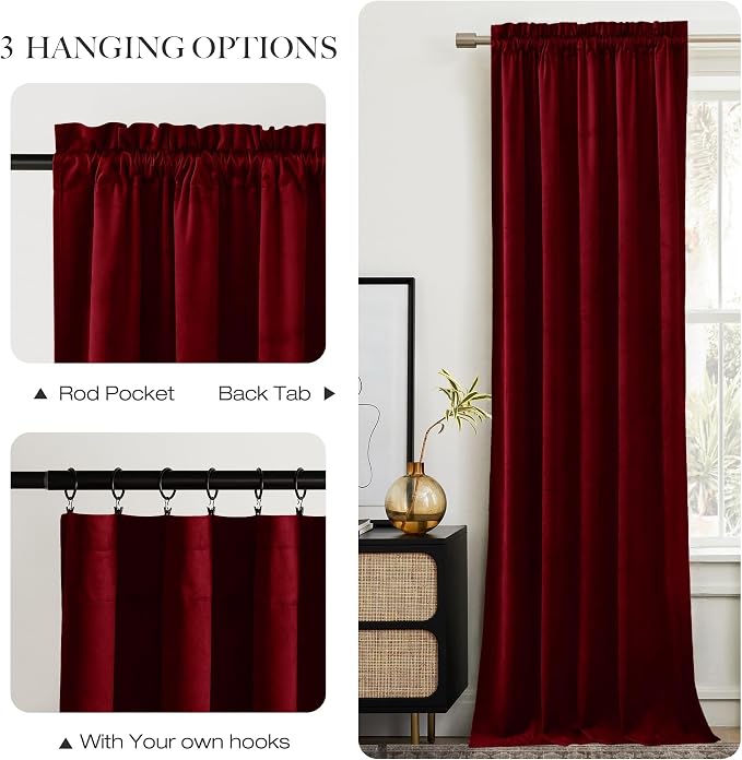 NICETOWN Christmas Red Velvet Curtains and Drapes 102 inches Long, Extra Long - Image 7