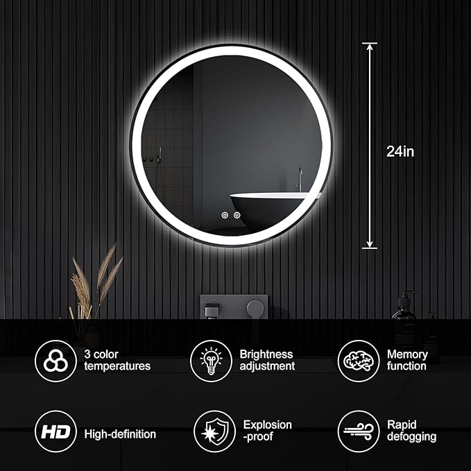 Sweetcrispy 24 Inch Round LED Bathroom Mirror - Image 2