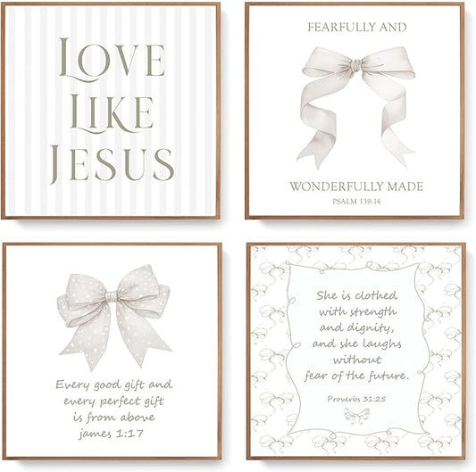 LARTSFRO Coquette Beige Bow Jesus Wall Art Decor Posters, Inspirational Bible by Unknown