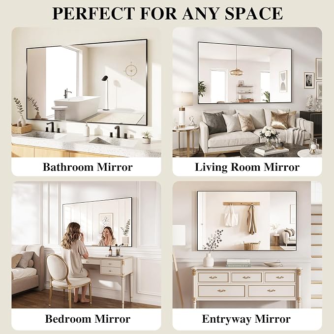 Koonmi Black Mirrors for Wall, 36x48 Inch Bathroom Mirror, Rectangular Wall - Image 7