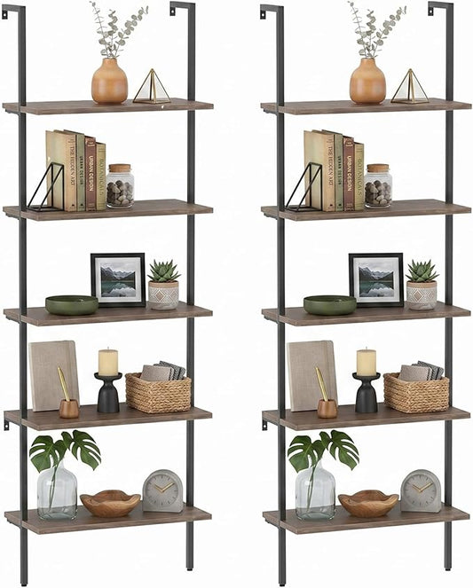 aboxoo Ladder Shelf 2PCS Open Bookshelf 5-Tier Wall-Mounted Wood Bookcase Rack by aboxoo