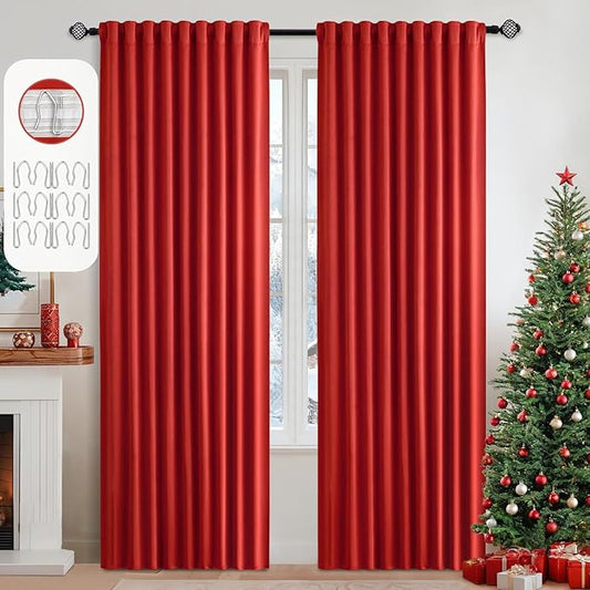 MIULEE Christmas Red Back Tab Blackout Curtains 84 Inch Length 2 Panels Set by MIULEE