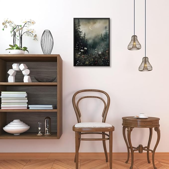 Dark Flower Field Poster Vintage Moody Academia Wall Art 16X24 inch Black - Image 6
