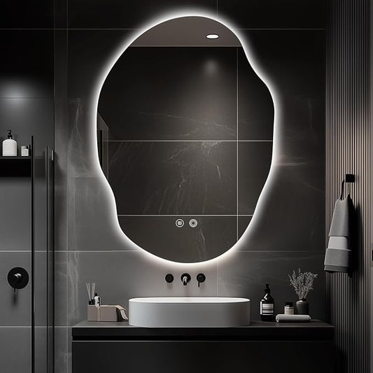 LED Bathroom Mirror with Lights, 25x35 in Asymmetrical Led Bathroom Mirror by Unknown