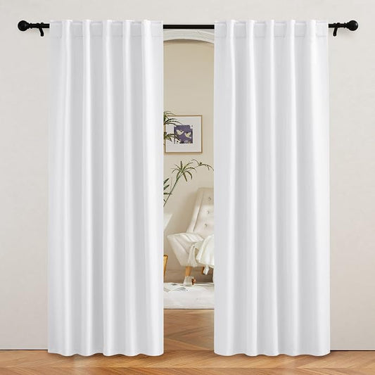 RYB HOME White Curtains 80 inches Long, Thermal Insulating Large Window Curtains by RYBHOME