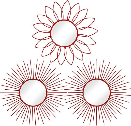 3 Pack Metal Mirrors for Wall Sunburst Wall Mirrors Home Décor Decorative by Uaussi