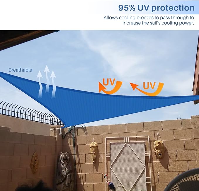 E&K Sunrise 25' x 25' x 25' Sun Shade Sail Triangle Canopy Shade Cover UV Block for Patio Backyard Garden Outdoor (Blue)