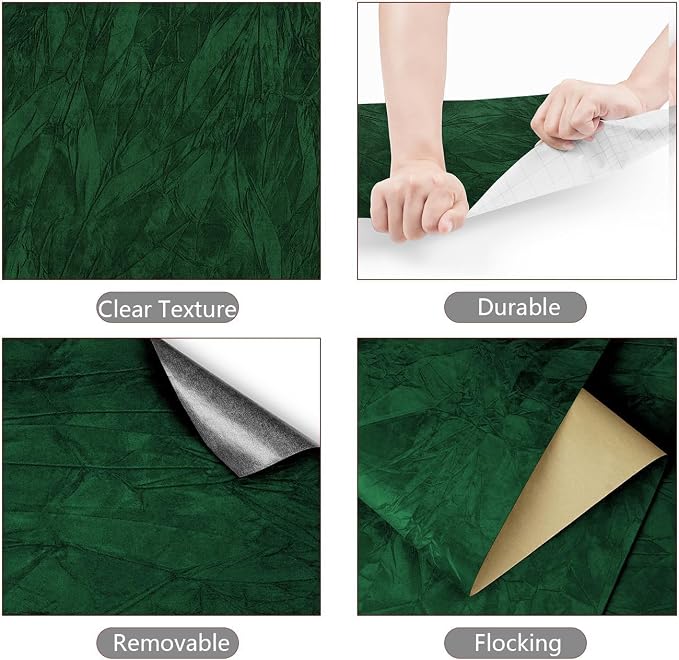 Yenhome 24"X200 Green Felt Wallpaper Peel and Stick Textured Vintage Wallpaper - Image 6