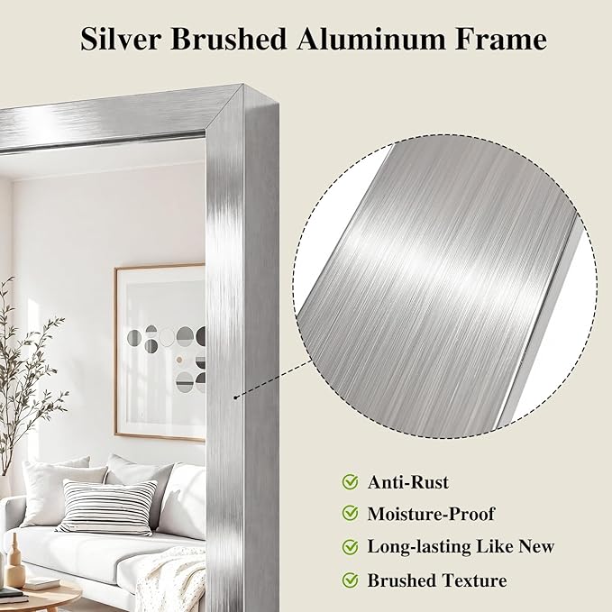Koonmi Silver Rectangle Wall Mirror, 24x32 Inch Bathroom Mirror, Aluminum Frame - Image 7