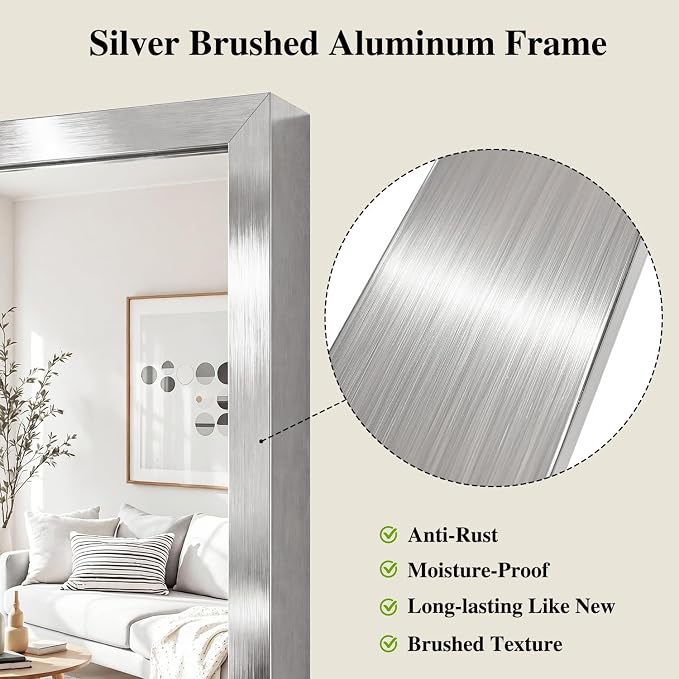 Koonmi Silver Rectangle Wall Mirror, 30x30 Inch Bathroom Mirror, Aluminum Frame - Image 7