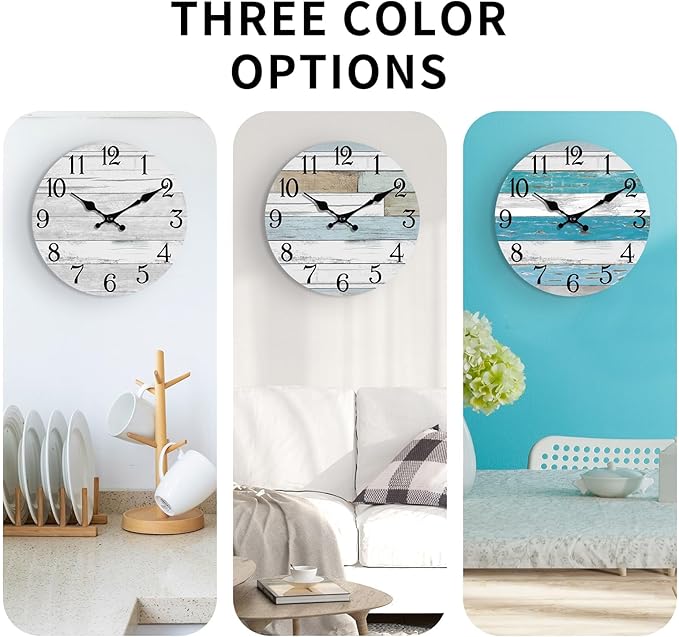 KECYET Wall Clock Battery Operated 8 Inch Outdoor Beach Style Blue Coastal - Image 3
