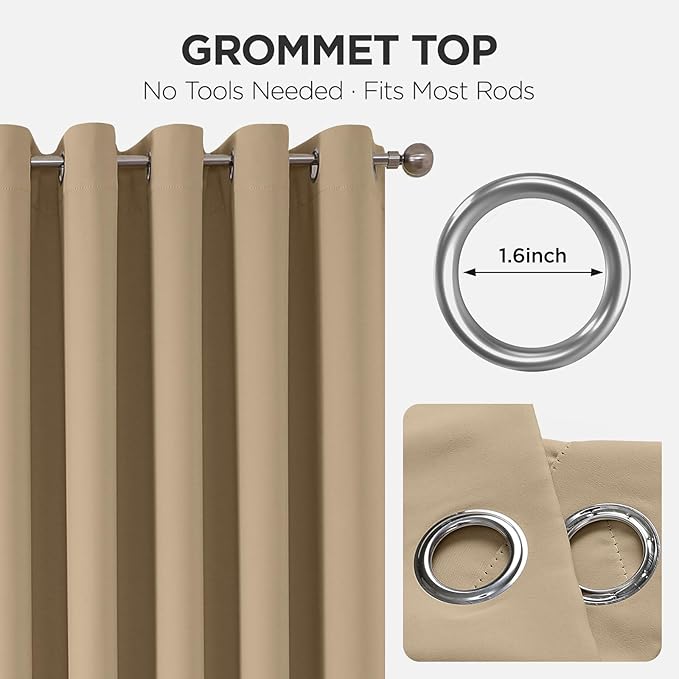 Joydeco Blackout Door Curtain for Doorway Privacy 78 Inches Long, Grommet Closet Curtain for Open Closet, Room Divider for Bedroom Living Room (Light Beige, 52Wx78L, 1 Panel)