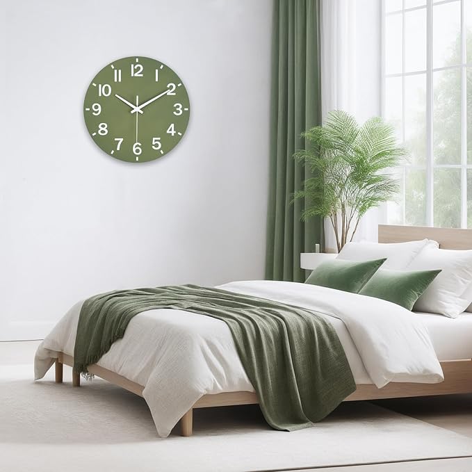 HZDHCLH Wall Clock 8 Inch Silent Non Ticking Wood Battery Operated Green Wooden - Image 8