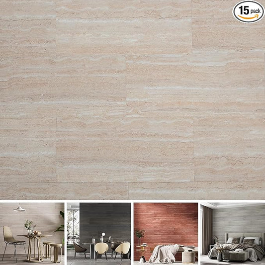 SINGULARWOOD 15pcs/26.46 sq ft Soft Stone Wall Tiles, Flexible Rock Travertine by SINGULARWOOD