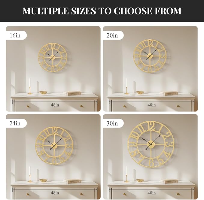 Cuspin Large Wall Clock for Living Room Decor, 30 Inch Gold Wall Clock - Image 8