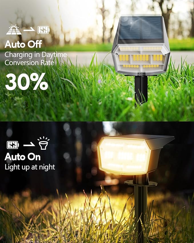 HIBOITEC Solar Spot Lights Outdoor Waterproof 59LED Landscape Lights Solar Powered Uplights Adjustable Brightness Dusk to Dawn for Outside Garden Yard Trees 4 Packs Warm White
