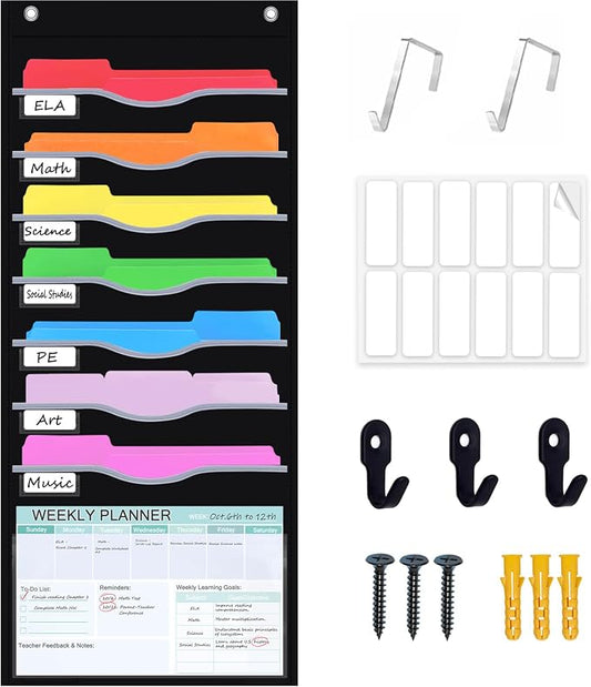 ALSLEA 8 Pockets Hanging Wall File Organizer 15" Extra Wide Pocket Chart by ALSLEA