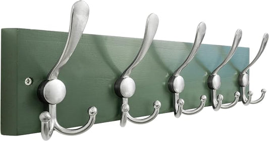 SKOLOO Creations Forest Green Solid Wood Wall Mounted Coat Rack, 5 Hooks by SKOLOO
