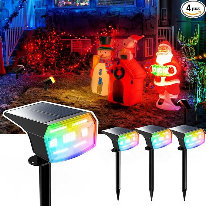 HIBOITEC Solar Spot Lights Outdoor Color Changing 59LED Landscape Lighting Solar Powered Uplights Waterproof Dusk to Dawn for Christmas Decorations Garden Yard Outdoor 4 Packs Multicolor