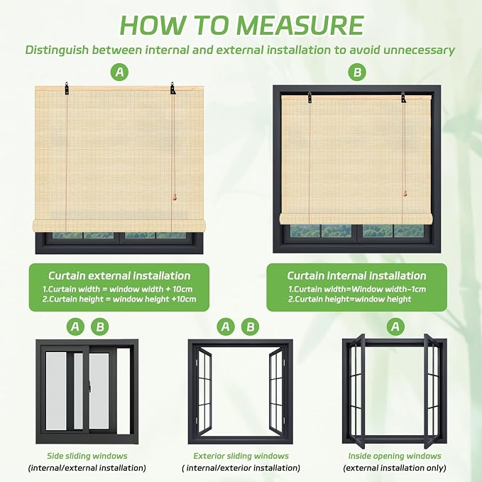 Bamboo Roll Up Shades for Windows 32Wx72L, Light Filtering Hanging Window Blinds - Image 7