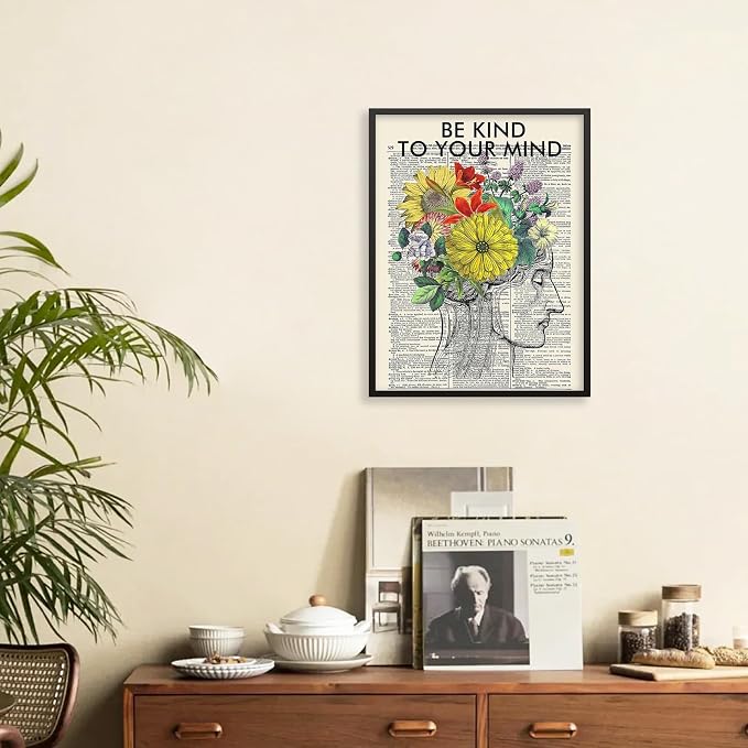 Be Kind To Your Mind Quote Poster Prints Mental Health Canvas Wall Art 24x36 - Image 4