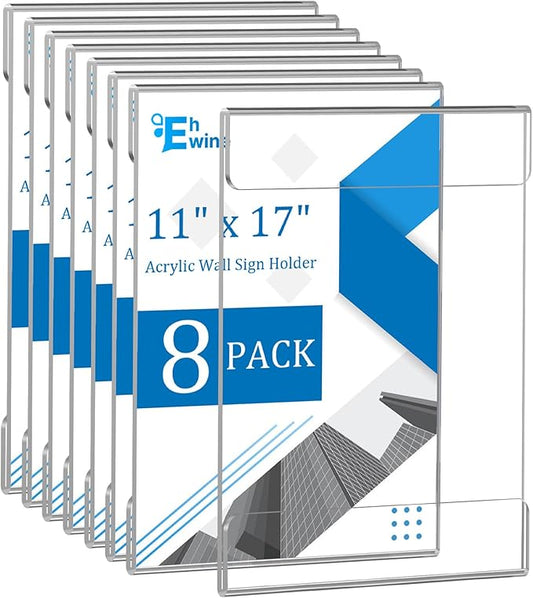 EHWINE 8 Pack 11x17 Wall Mount Acrylic Sign Holder, Wall Signs Photo Menu Flyer by EHWINE