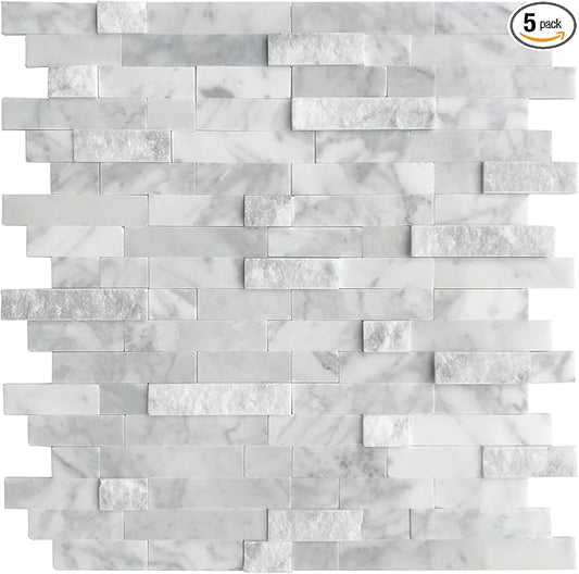SUNWINGS 5-Sheet Peel and Stick Mosaic Natural 3D Stone Self Adhesive Marble by Sunwings