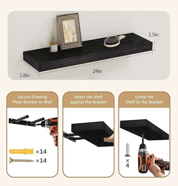Vervida® 6 Pack Black Floating Shelves, Holds Up to 37 Lbs, - Image 3