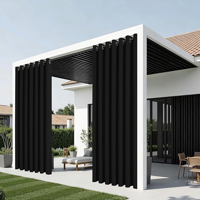 Joydeco Blackout Patio Sliding Door Curtains 84 Inches Long, Grommet Privacy Room Divider Curtains, Extra Wide Thermal Blackout Drapes for Bedroom Living Room (Black, 100Wx84L, 1 Panel)