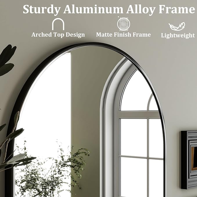 HARRITPURE Arched Wall Mirror – 26"x38" Arch Bathroom Mirror Metal Frame Vanity - Image 4