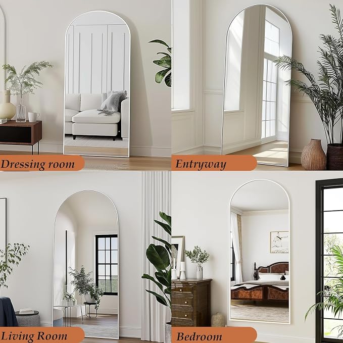Dewfig Arched White Full Length Mirror, Large Floor Mirror, Full Body Mirrors - Image 4