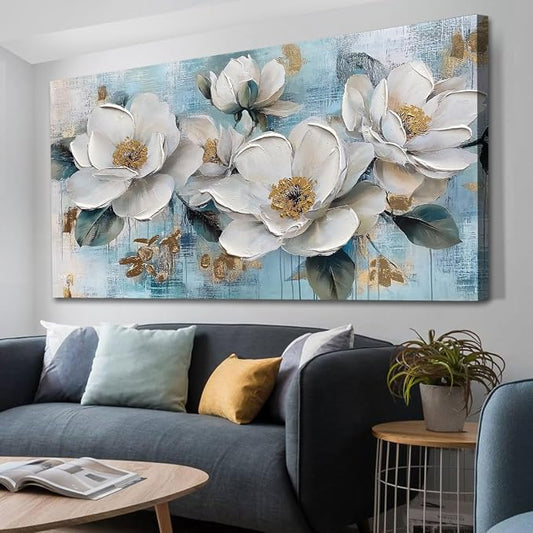Ardemy Flower Wall Art for Living Room White Floral Canvas Art Wall Decor by Ardemy