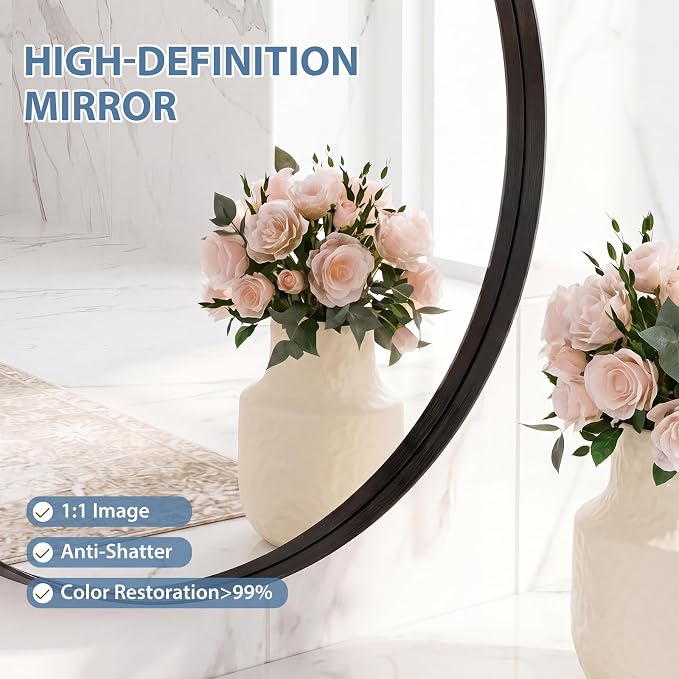 DUMOS 20-Inch Round Wall Mirror, Bathroom Wall Circle Mirror - Image 3