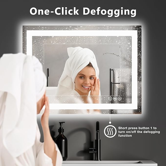DUMOS 20.1"x28.1" LED Bathroom Mirror, Smart Anti-Fog Bathroom Vanity Mirror - Image 3