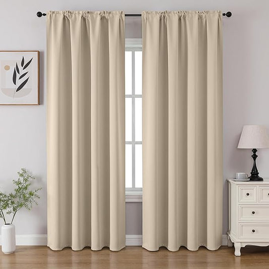CUCRAF Light Beige Blackout Curtains 72 inch Length 2 Panels Set, Rod Pocket by CUCRAF