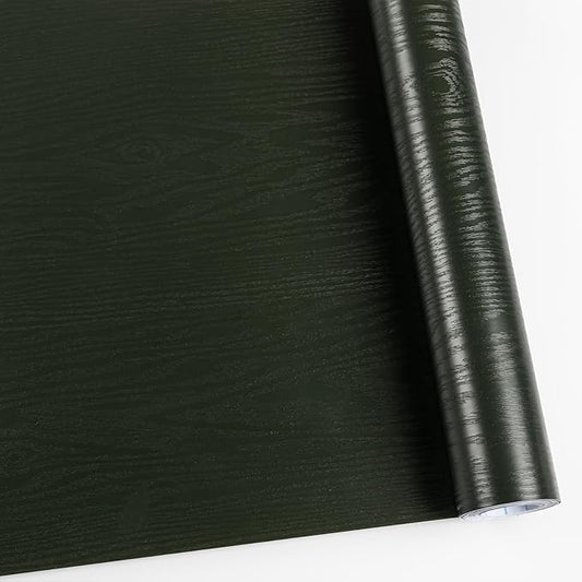 Wood Contact Paper Dark Green Peel and Stick Wallpaper, Thicken No Tear Vinyl by Abyssaly