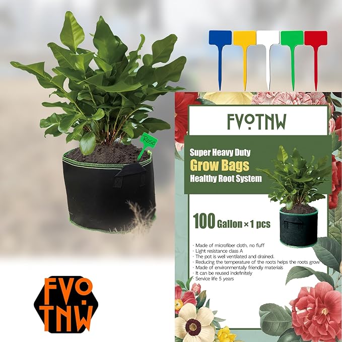 1-Pack 100 Gallon Plant Grow Bags, Thickened Nonwoven Fabric Pots with Handles,Sturdy Garden Planters Aeration Gardening Container to for Plants, Vegetables, and Flowers