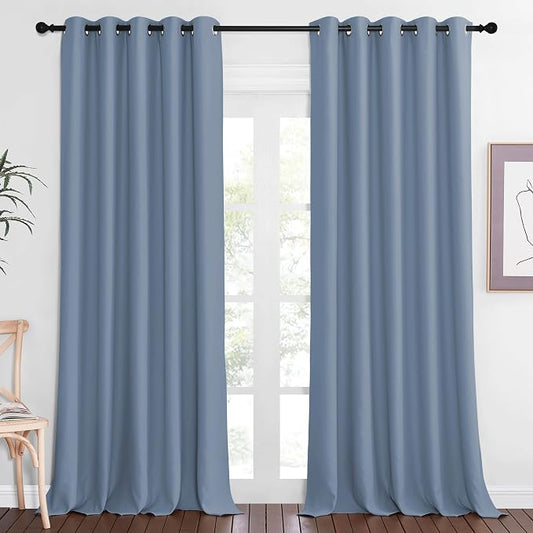 NICETOWN Blackout Stone Blue Curtain 102 inches Length, Grommet Thermal by NICETOWN
