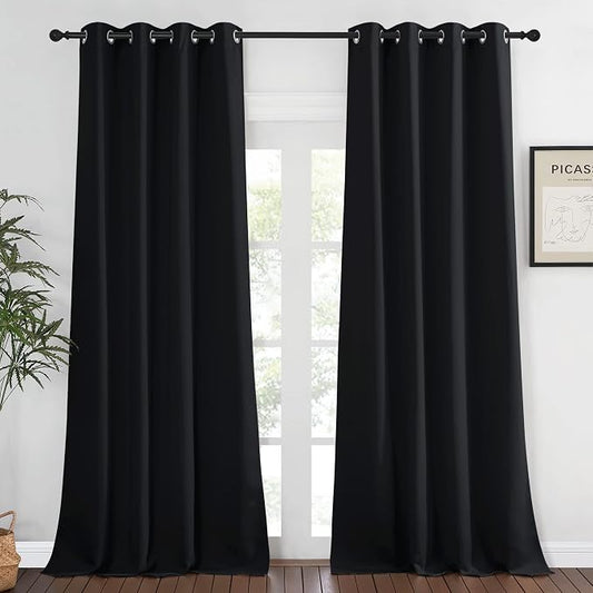 NICETOWN Blackout Black Curtain & Drape 90 inches Long by NICETOWN
