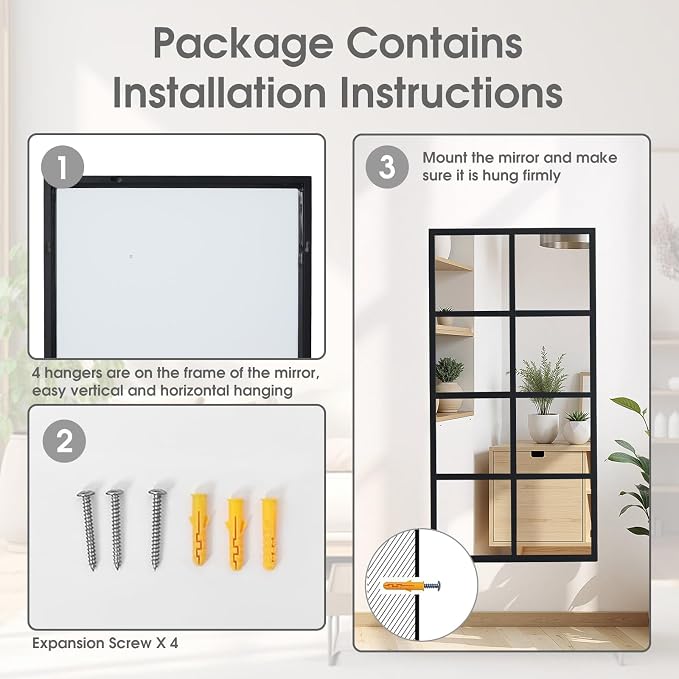 DUMOS Wall Mirror 24" x 36", Rectangle Window Pane Decorative Mirror, Metal - Image 4
