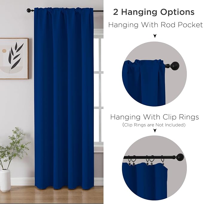 CUCRAF Royal Blue Blackout Curtains 54 inch Length 2 Panels Set, Rod Pocket - Image 4