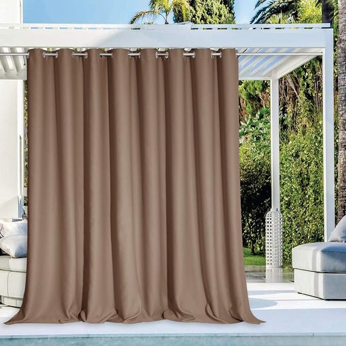 NICETOWN Outdoor Privacy Curtain for Patio Waterproof, Grommet Top Thermal Insulated Blackout Extra Wide and Long Door Blind for Sunroom/Pavilion/Gazebo, Tan, 1 Piece, 120" Wide by 84" Long
